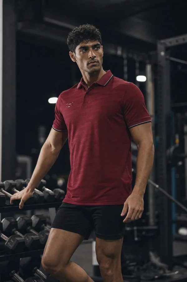 AI-generated apparel model sample: gym polo